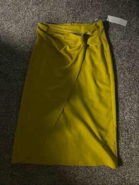 Knot-Detail Olive Green Wrap A-Line Skirt